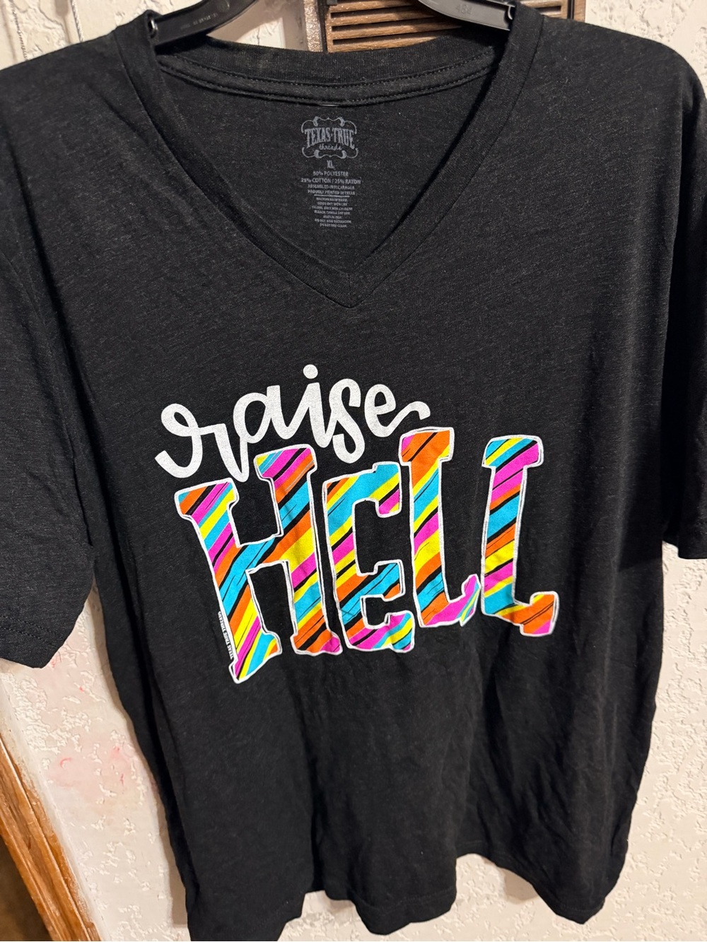 Raise Hell Graphic V-Neck Tee - Black